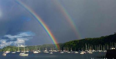 rainbow over the boats in Tobermory